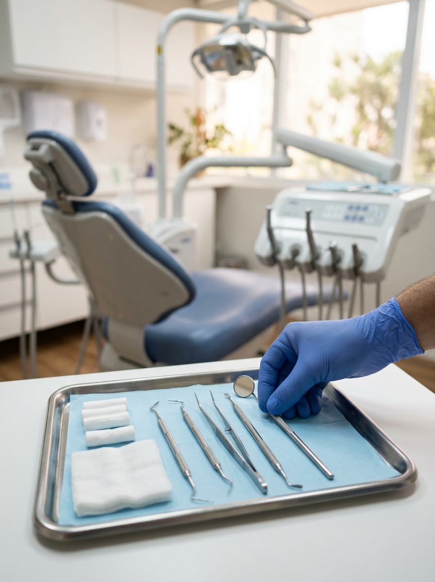 Instrumentos odontológicos esterilizados prontos para atendimento